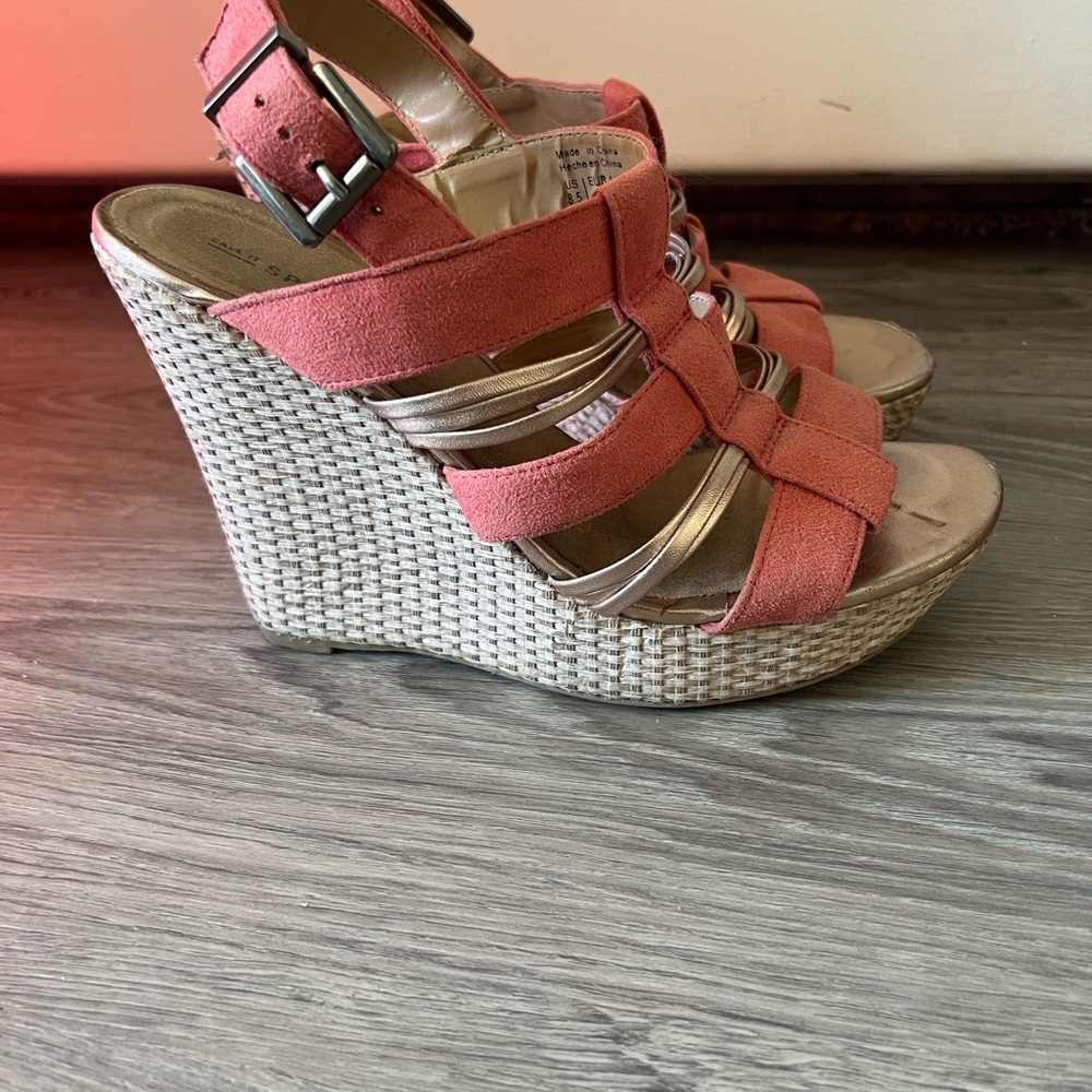 Call It Spring Coral and Beige Wedge Sandals